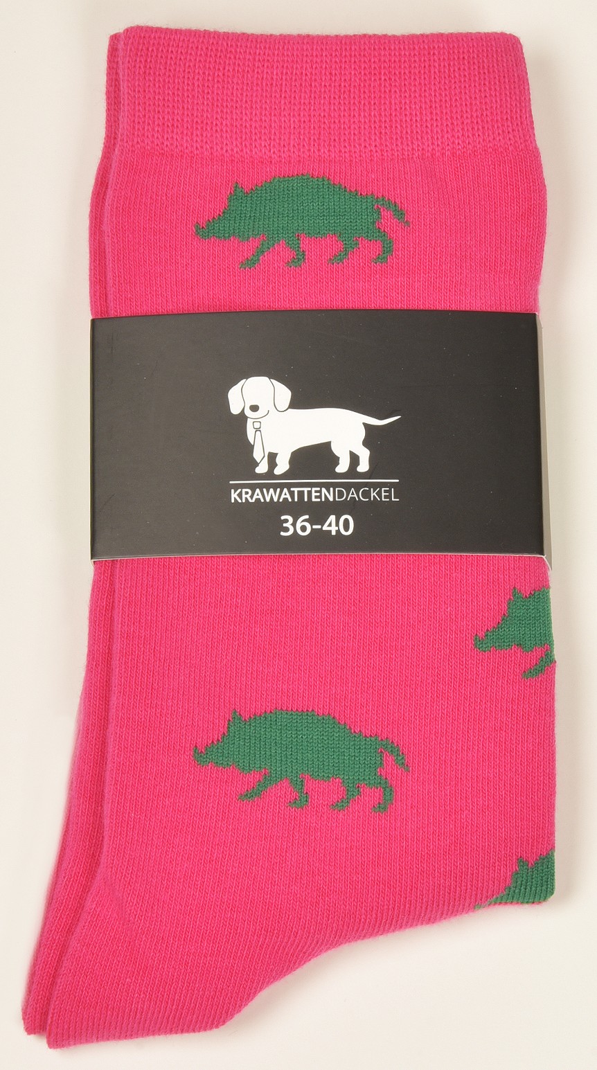 Krawattendackel Socken pink Wildschwein grün  Damenstrümpfe