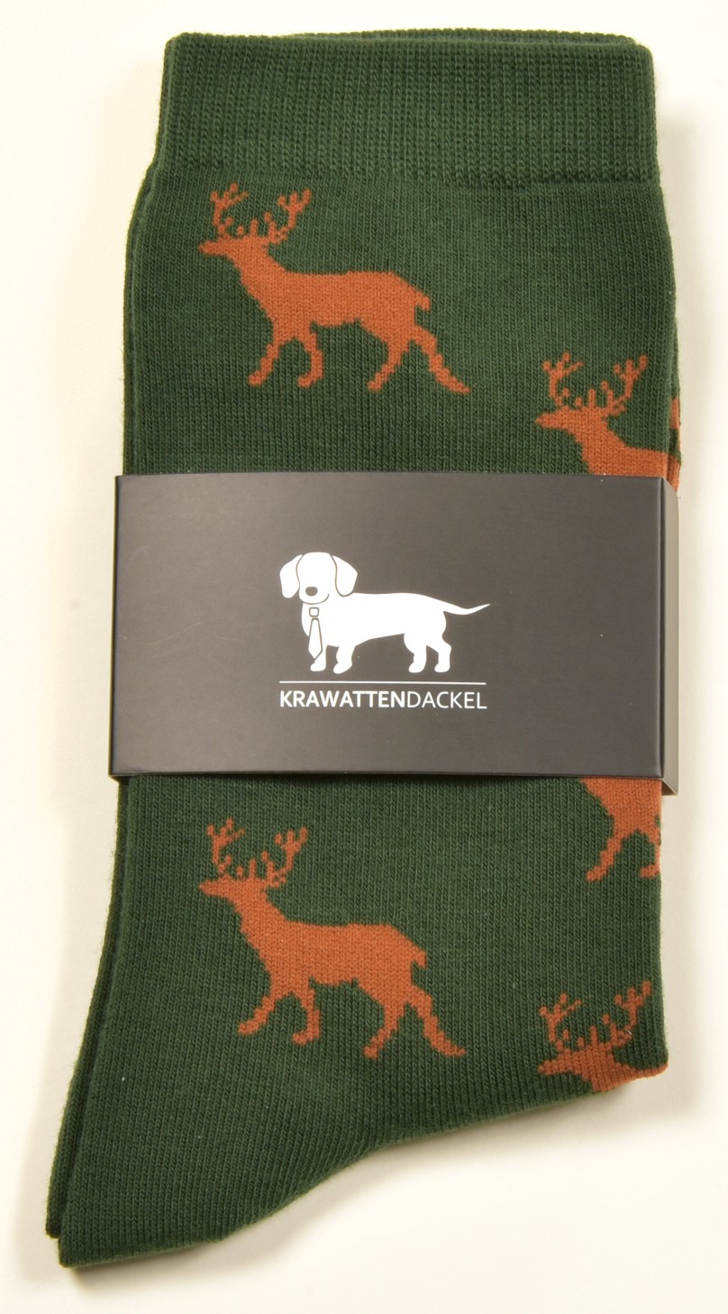 Krawattendackel Socken grün Hirsch braun  Herrenstrümpfe