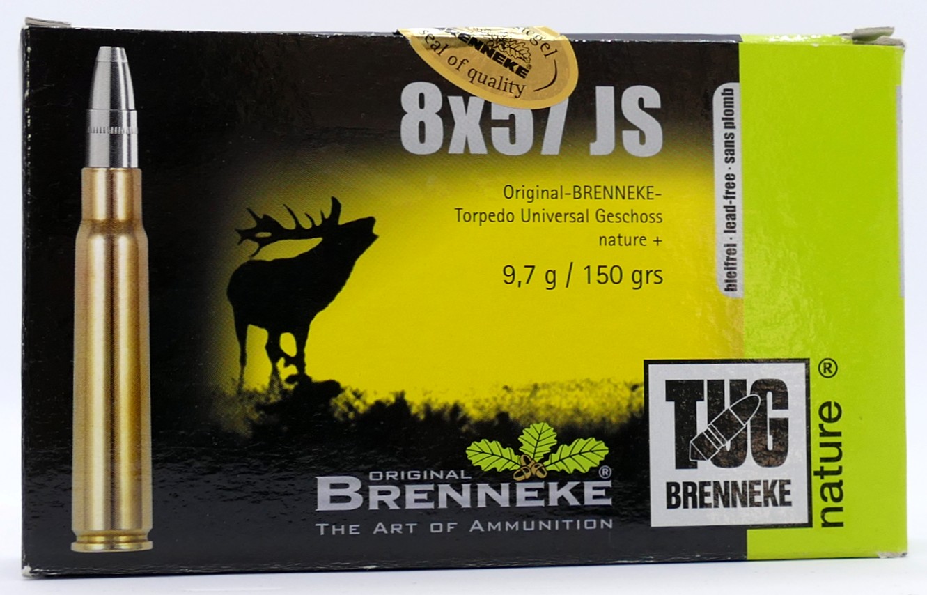 Brenneke 8x57 JS TUG nature + bleifrei 9,7g/150gr Büchsenpatronen Bleifrei