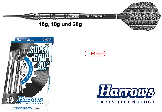 Harrows-Darts-Technology Supergrip 90% Soft 18g Dart & Zubehör