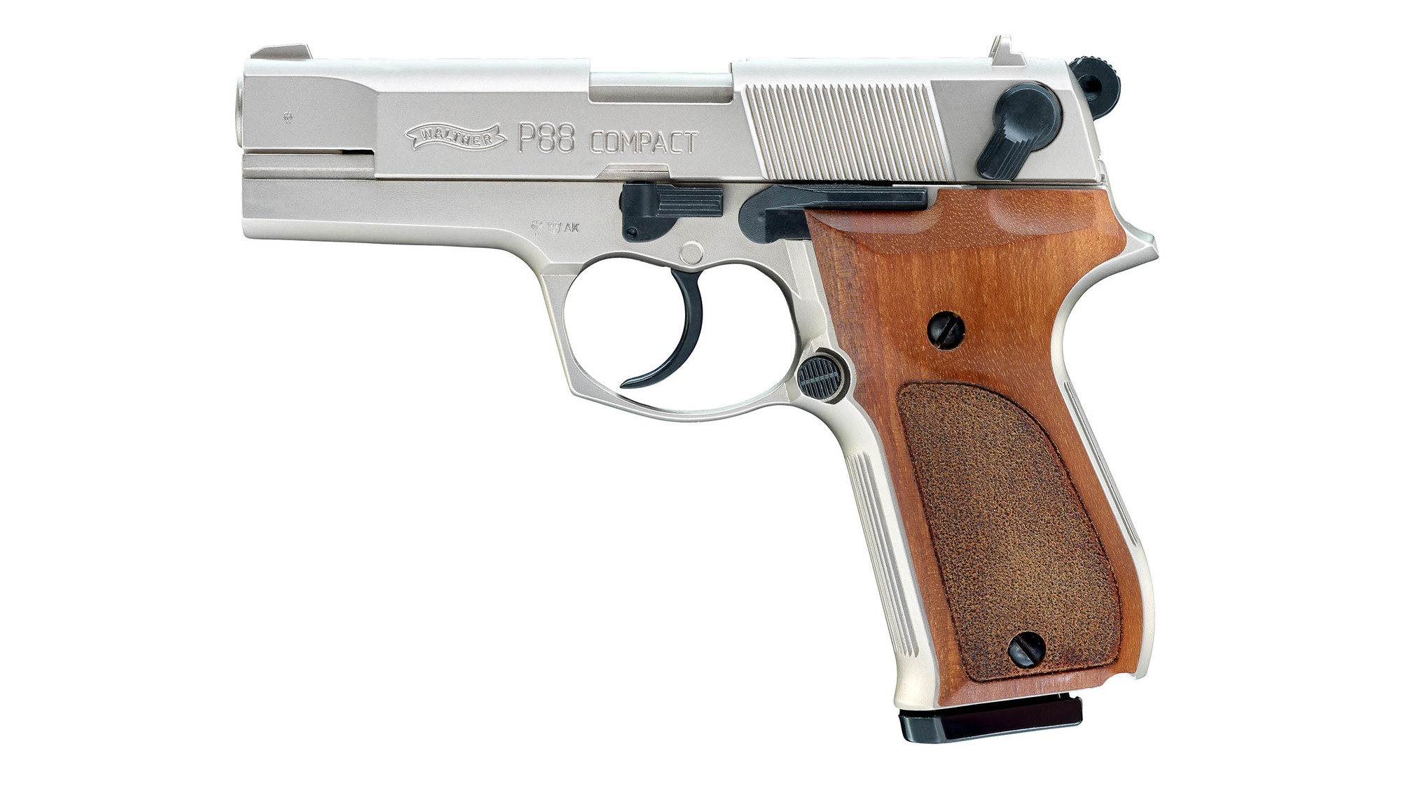 Carl-Walther P 88 Compact Nickel/Holz 9 mm P.A.K. Gas- & Signalwaffen